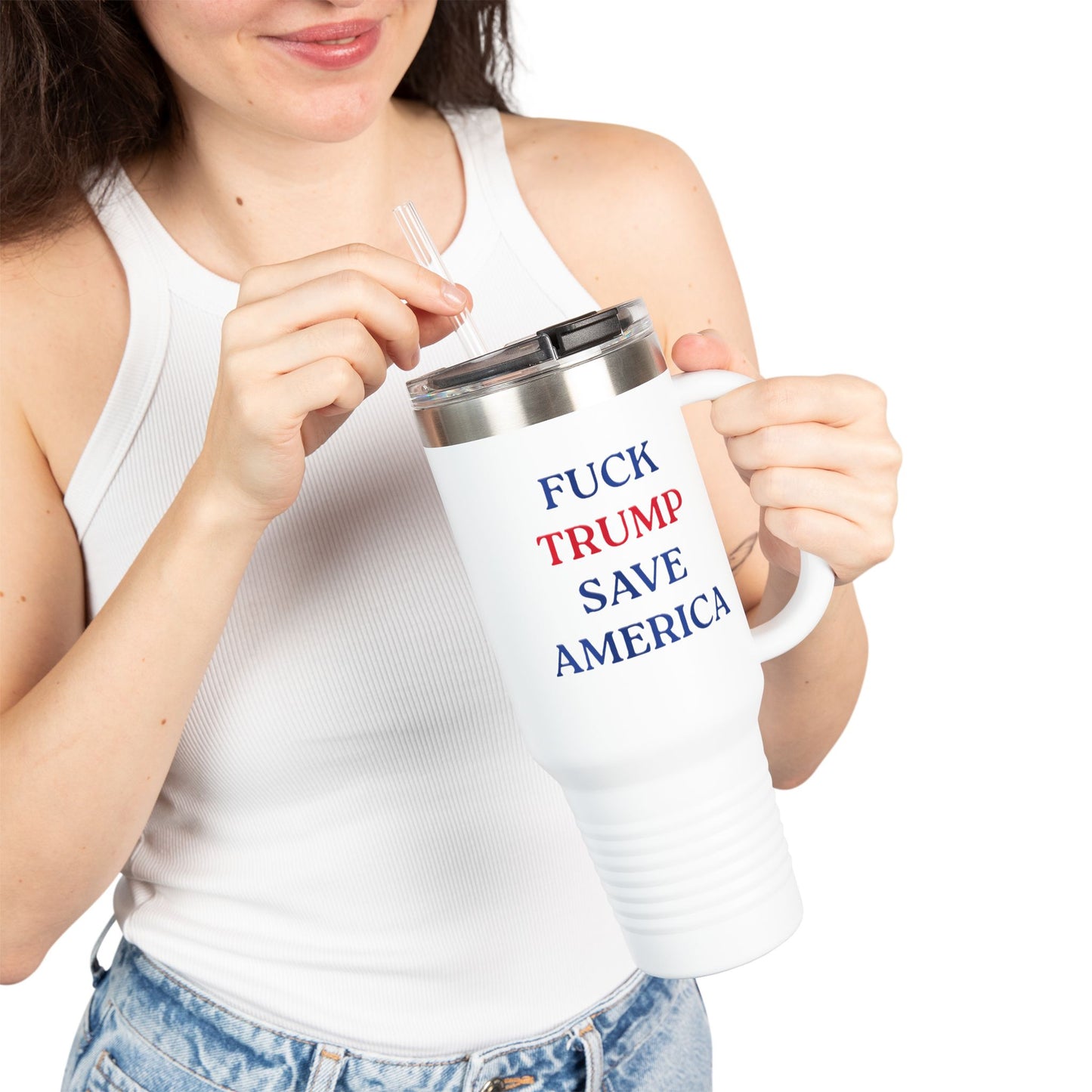 FUCK TRUMP SAVE AMERICA - Reusable Coffee Cup for Activists & Protesters - 40oz Insulated Travel Mug